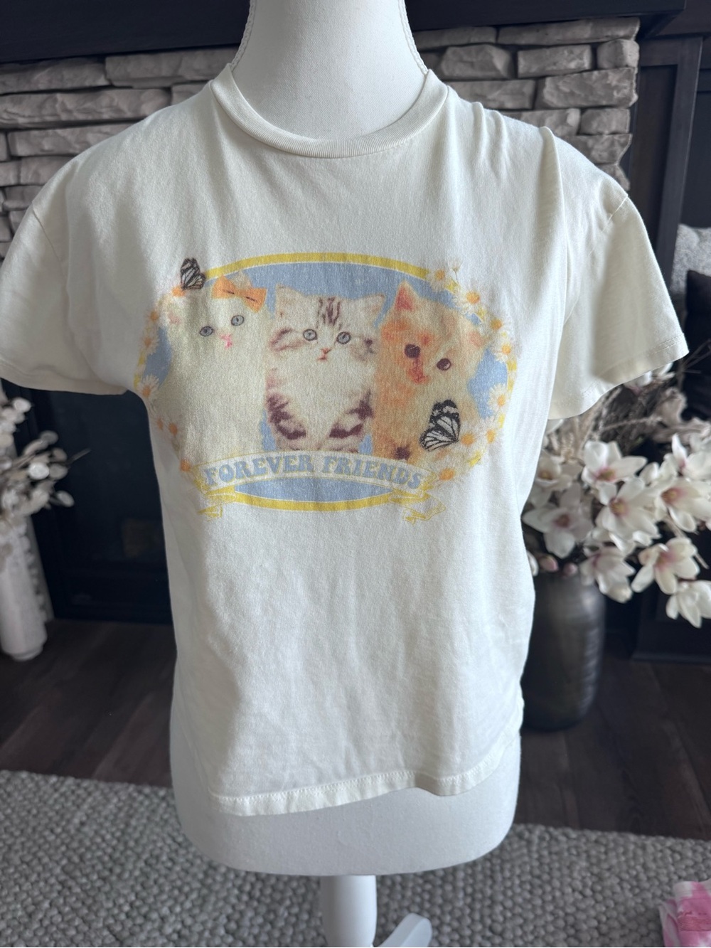 Art Class XL (14) Forever Friends White Cat Graphic Pet Tee